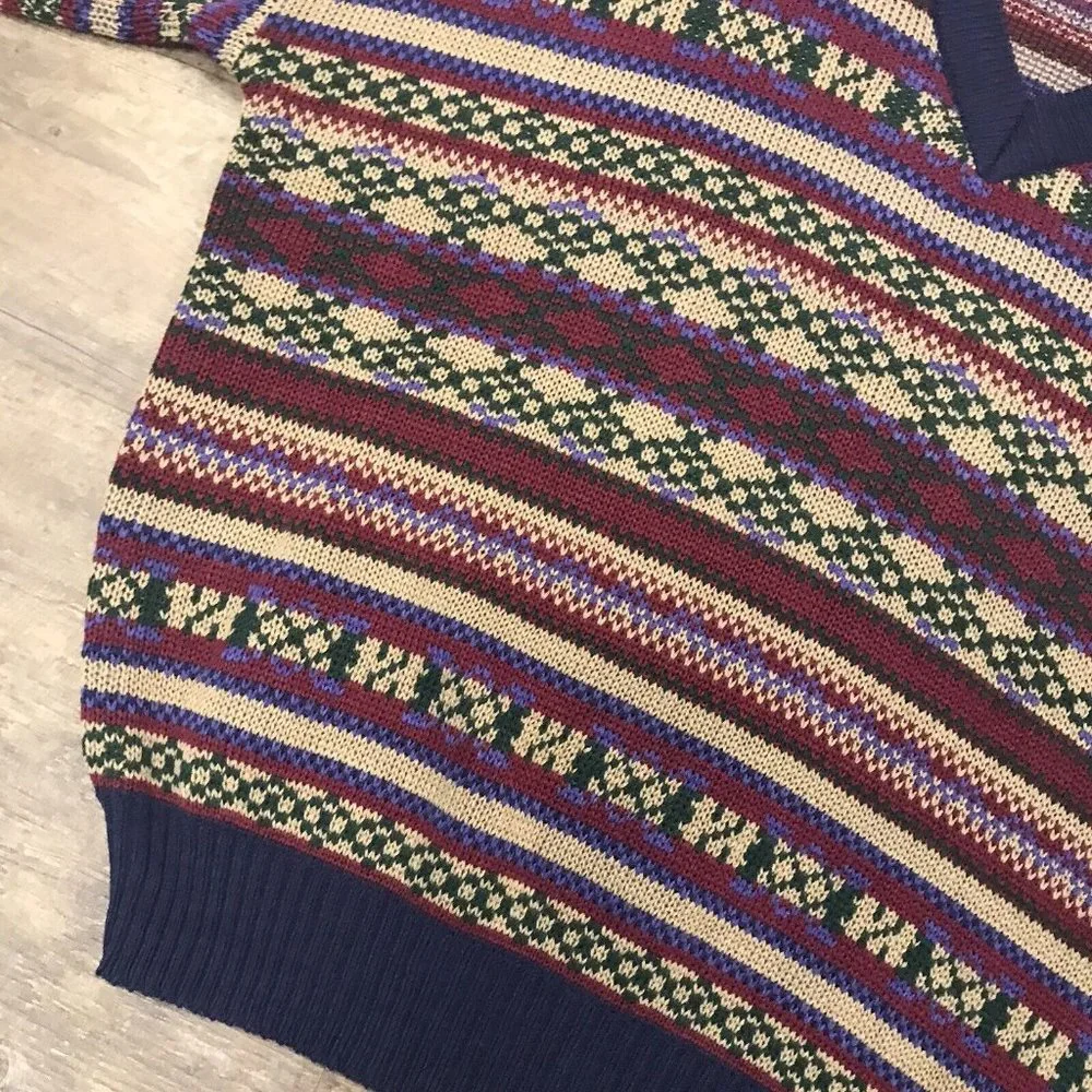 Vintage Sears Men's Store Sweater Size XL Multicolor Blue Grandpa Acrylic - Picture 4 of 10